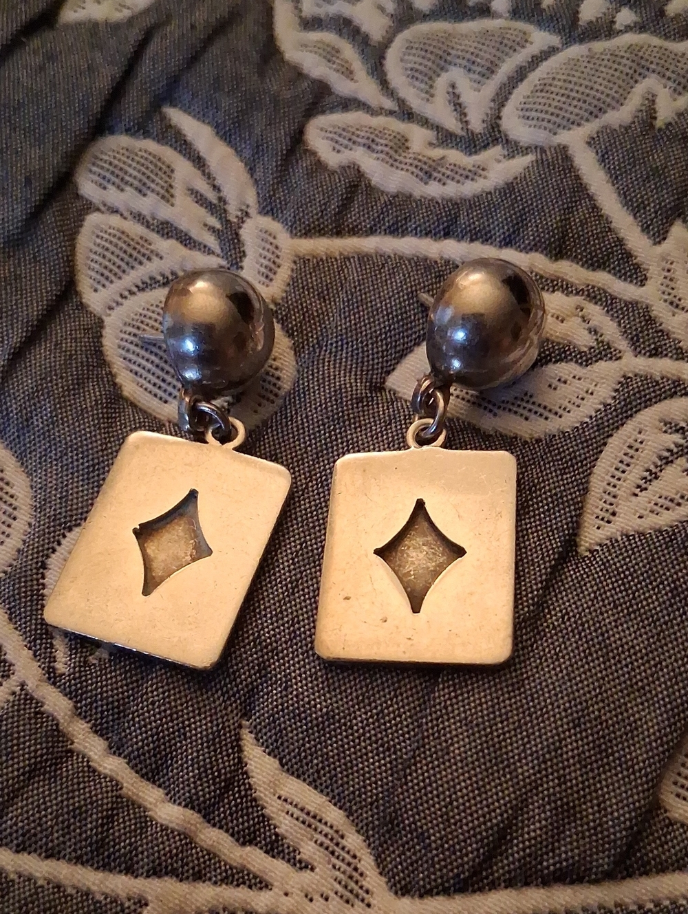 Vintage Sterling Silver Drop Earrings with Geometric Cutout